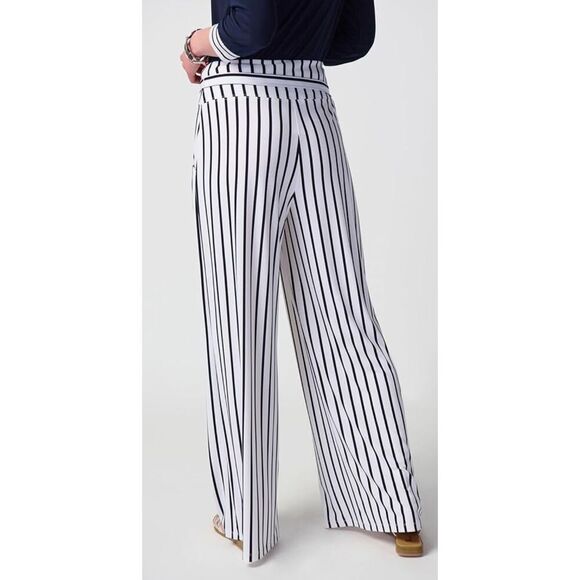 Joseph Ribkoff Striped Silky Knit Wide-Leg Pants in Navy & White NWT Size 4 - Picture 4 of 12